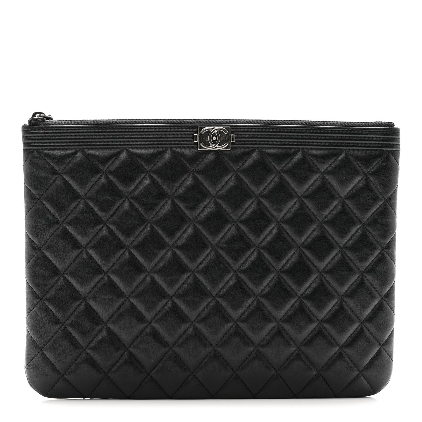 Lambskin Quilted Medium Boy Cosmetic Case Black