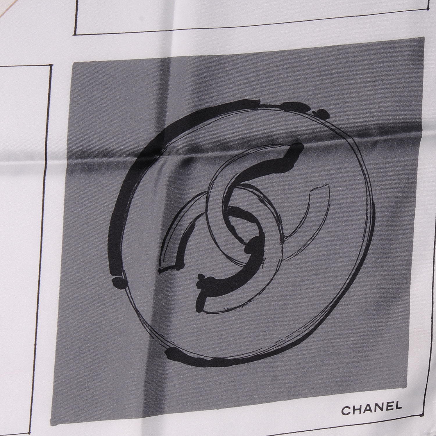 Chanel Silk Camellia Jacket Flower Print Scarf Dark White 3 of 5