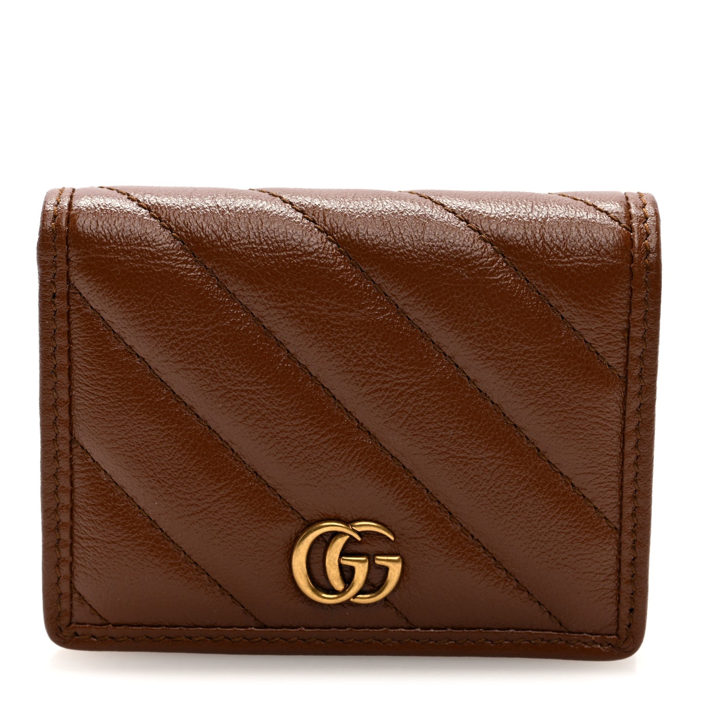 Azalea Calfskin Matelasse Diagonal GG Marmont Card Case Wallet Cuir