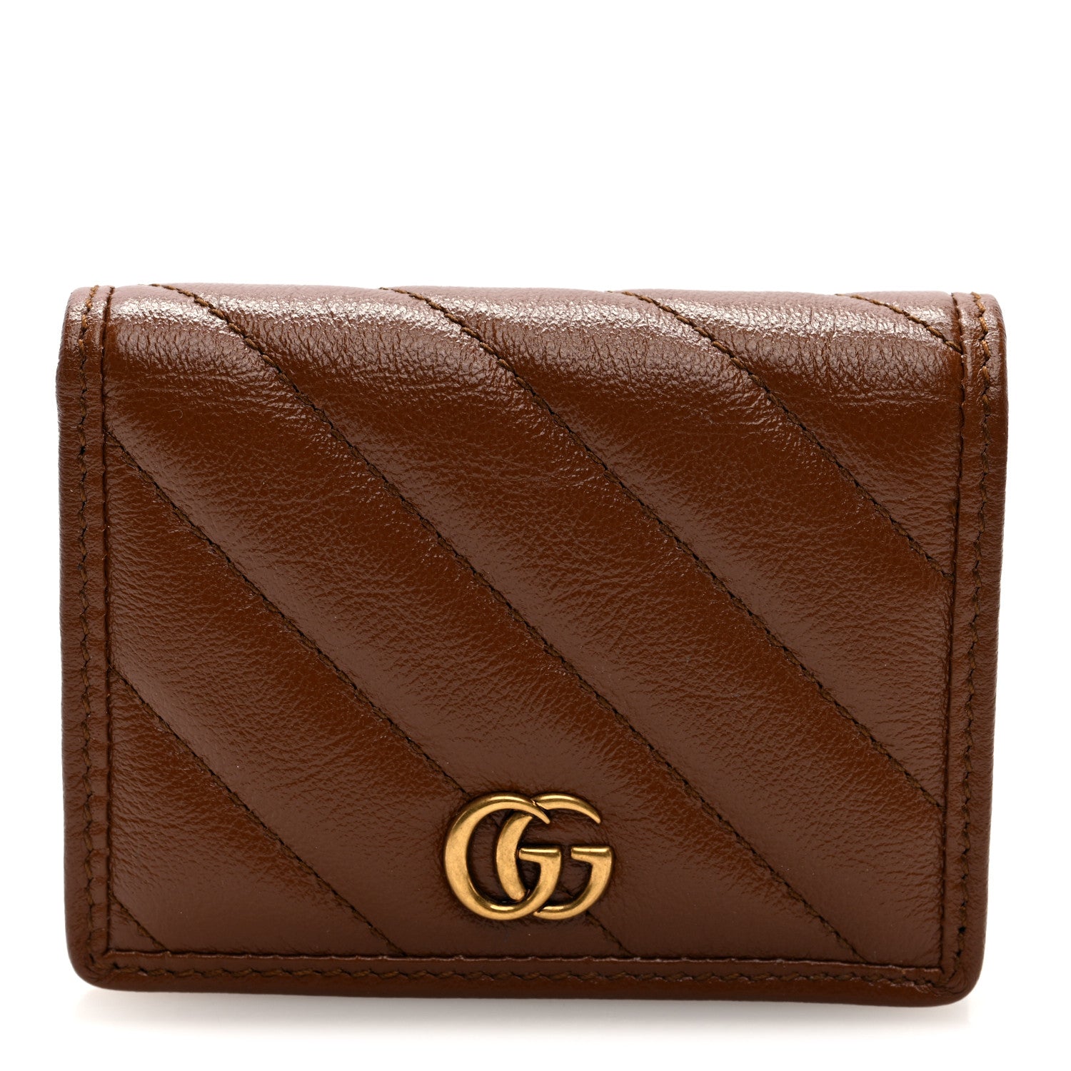 Gucci Azalea Calfskin Matelasse Diagonal GG Marmont Card Case Wallet Cuir 1 of 7