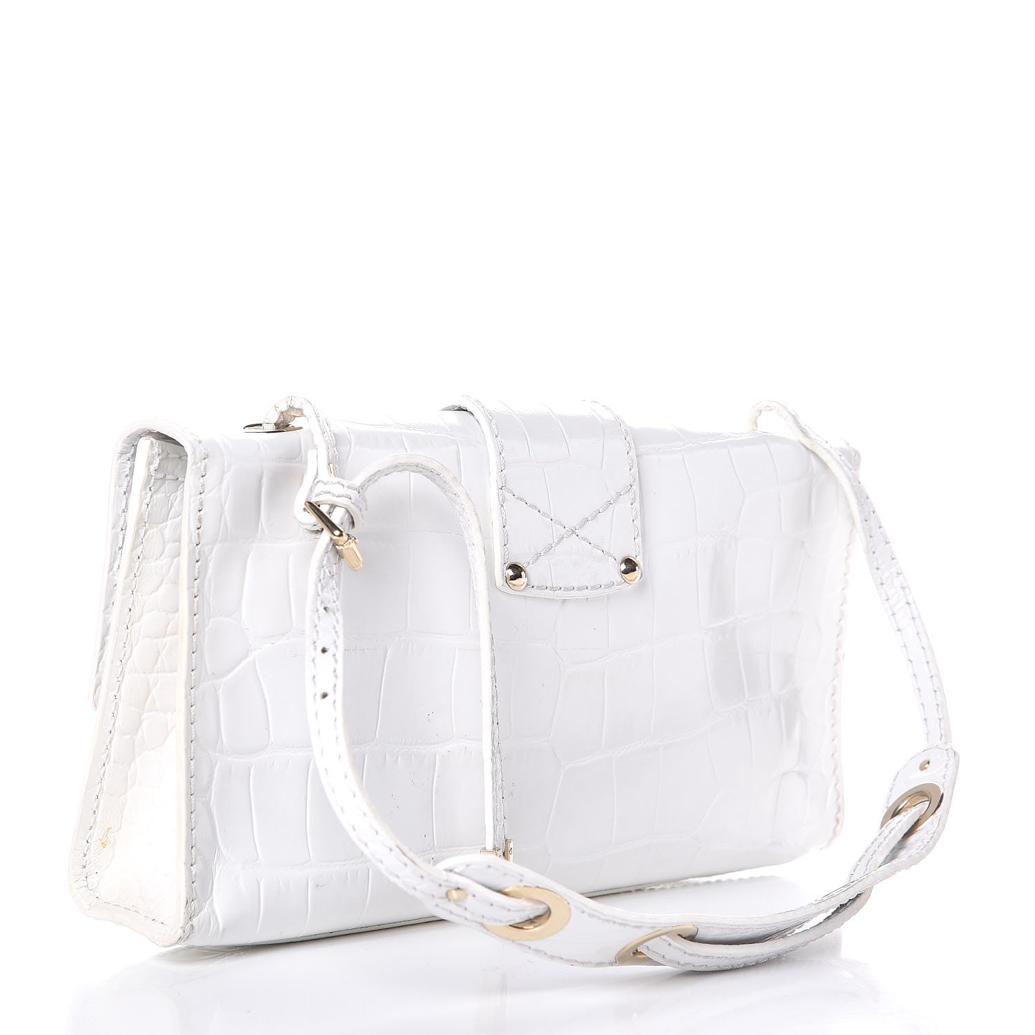 Jimmy Choo Calfskin Crocodile Embossed River Shoulder Bag White 3 of 7