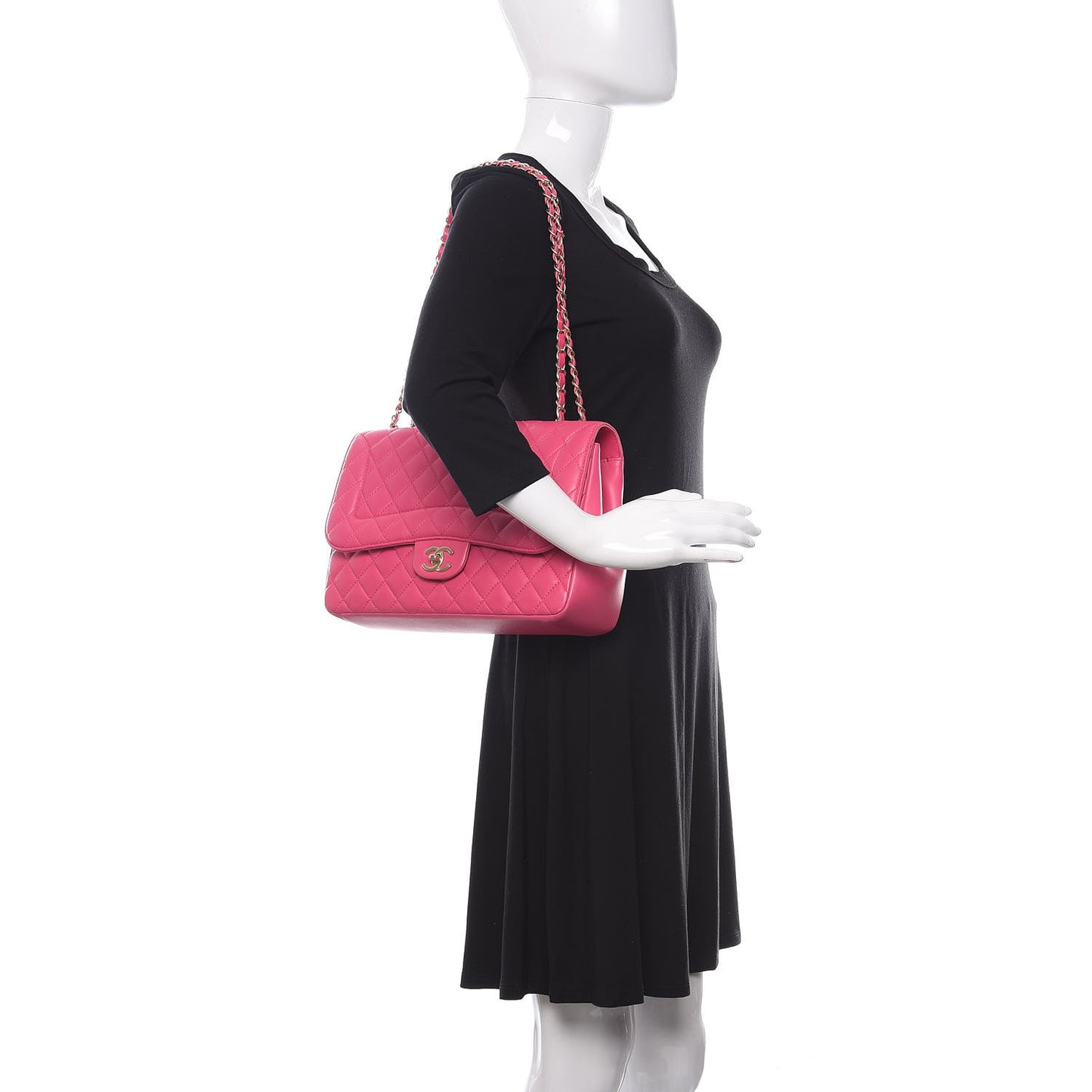 Lambskin Quilted Jumbo Mademoiselle Chic Flap Fuchsia