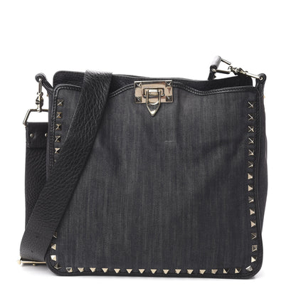 Valentino Garavani Denim Small Rockstud Flip-Lock Messenger Bag Blue 1 of 9