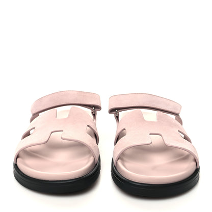 Hermes Suede Goatskin Womens Chypre Sandals 41 Rose Porcelaine 2 of 8
