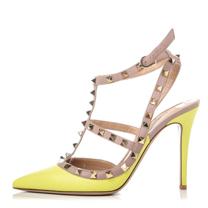 Valentino Garavani Nappa Rockstud Ankle Strap 100mm Pumps 39 Naples 39 Yellow Poudre 1 of 9