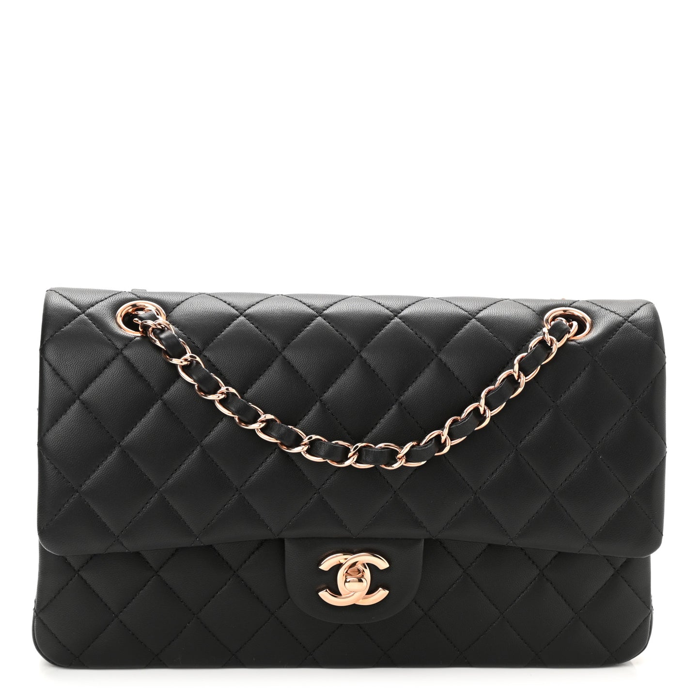 Lambskin Quilted Medium Double Flap Black