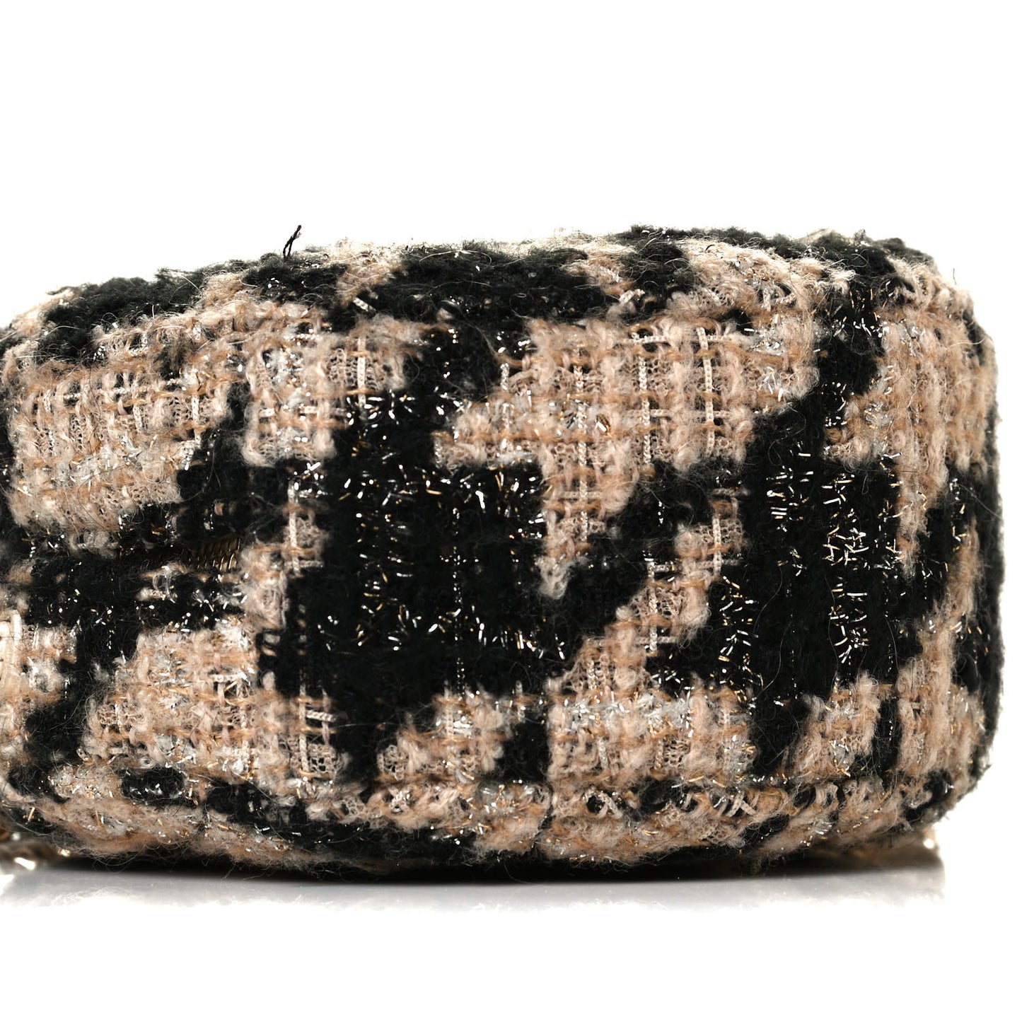 Tweed Shearling Round Clutch With Chain and Coin Purse Beige Black