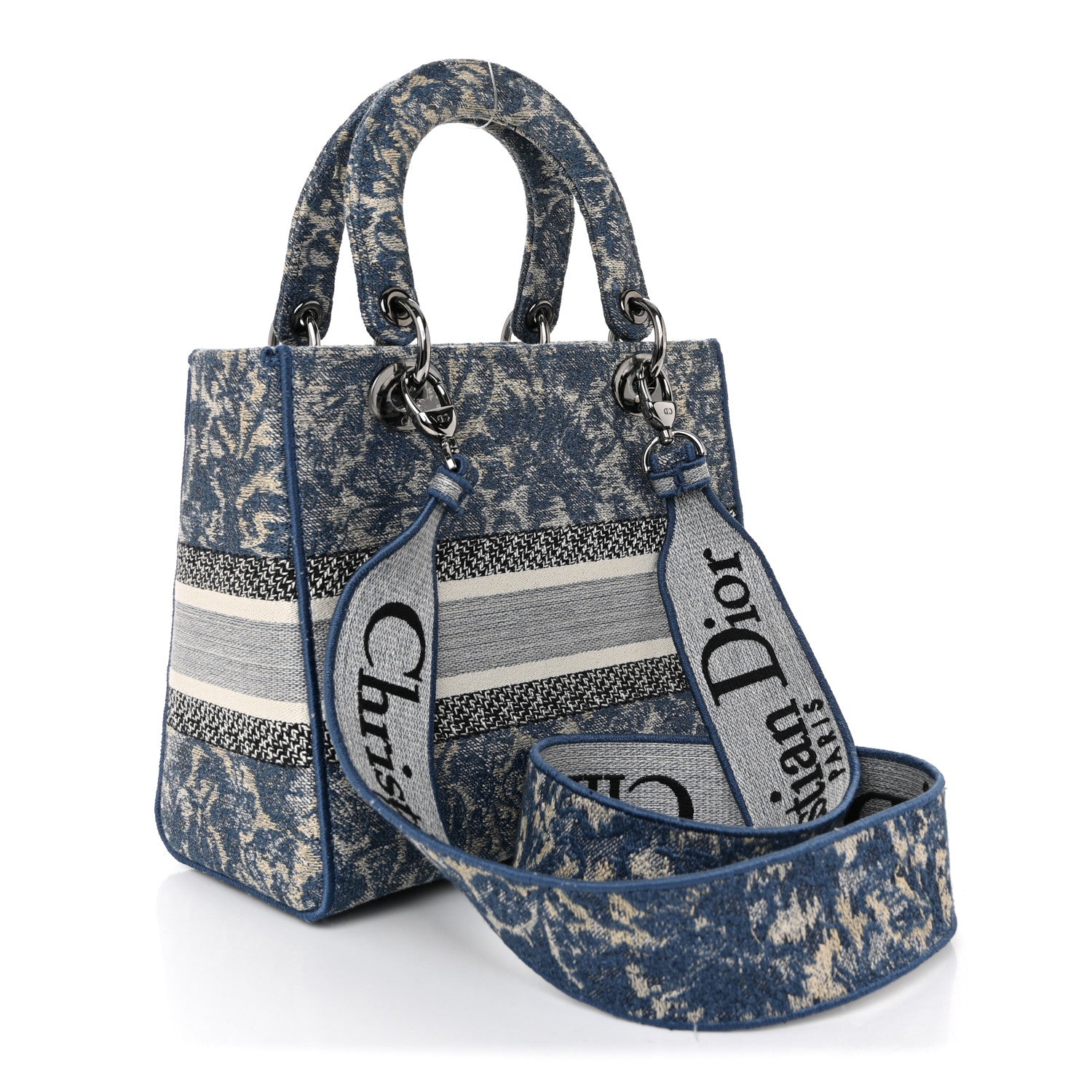 Christian Dior Canvas Embroidered Brocart Medium Lady D-Lite Blue 3 of 9