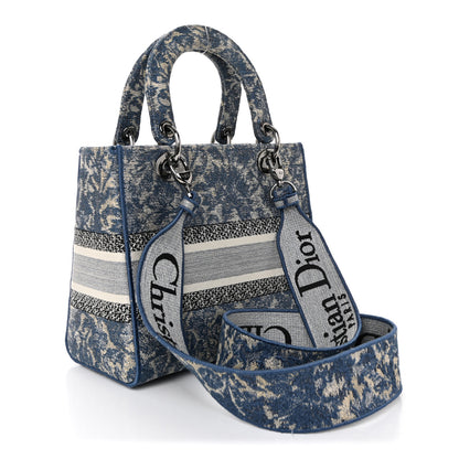 Christian Dior Canvas Embroidered Brocart Medium Lady D-Lite Blue 3 of 9