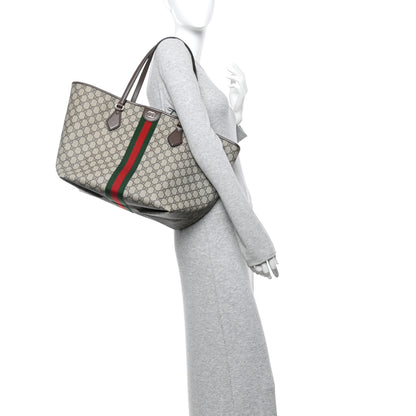 Gucci GG Supreme Monogram Calfskin Web Large Ophidia Tote Beige Dark Brown 2 of 10