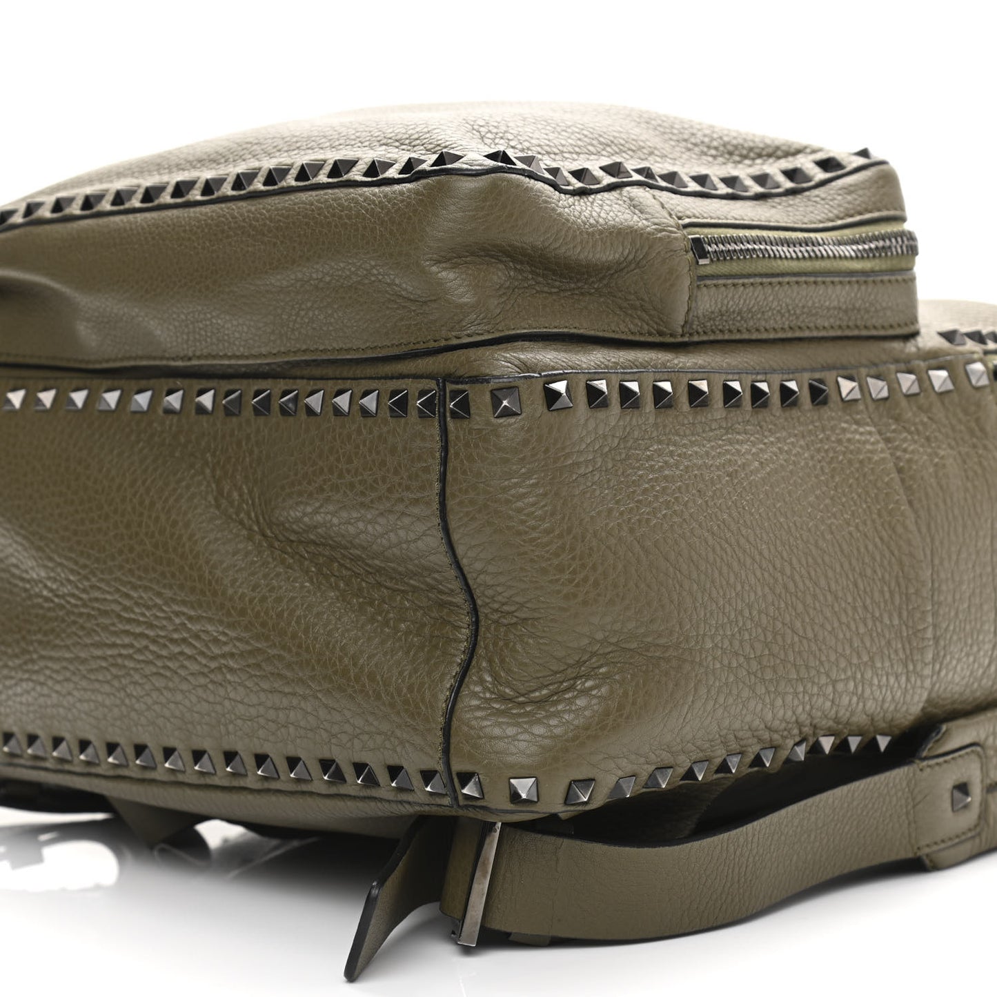Grained Calfskin Medium Rockstud Backpack Army Green