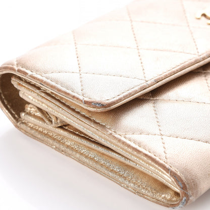 Chanel Metallic Lambskin Quilted Large Gusset Flap Wallet Pale Gold 10 of 10