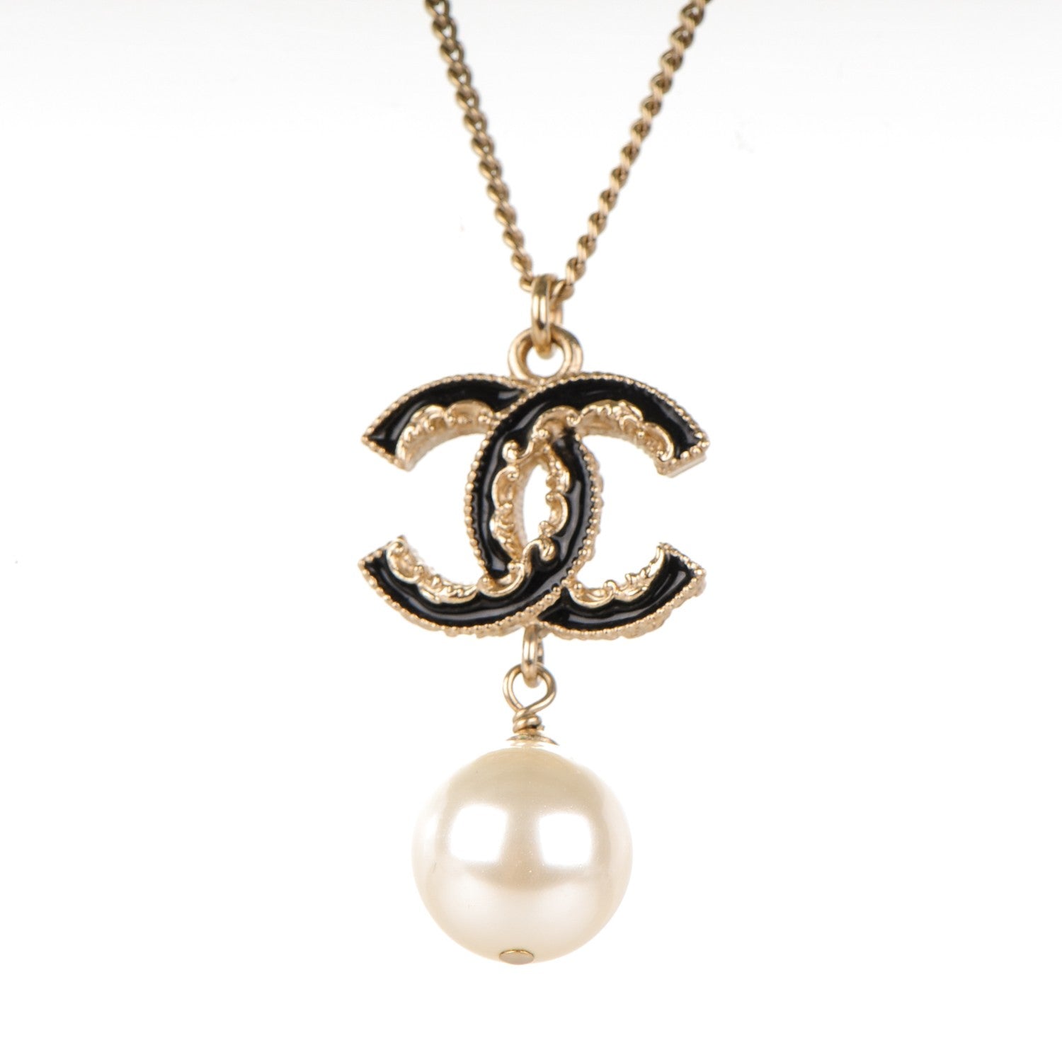 Chanel Enamel CC Baroque Pearl Drop Necklace Black Gold 3 of 4
