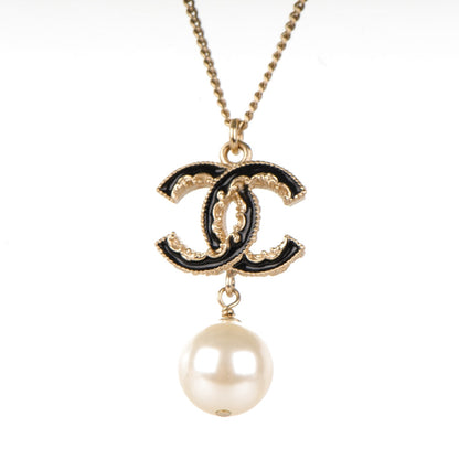 Chanel Enamel CC Baroque Pearl Drop Necklace Black Gold 3 of 4