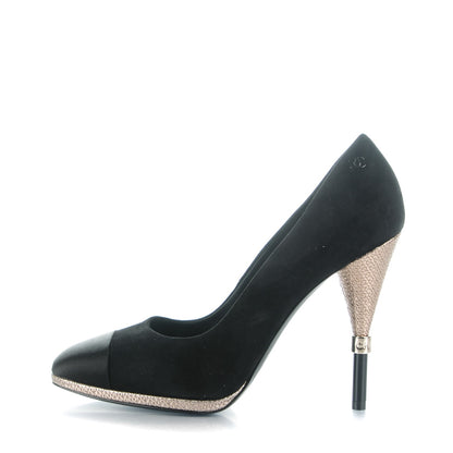 Chanel Suede Calfskin Satin Cap Toe CC Pumps 39.5 Black 1 of 7