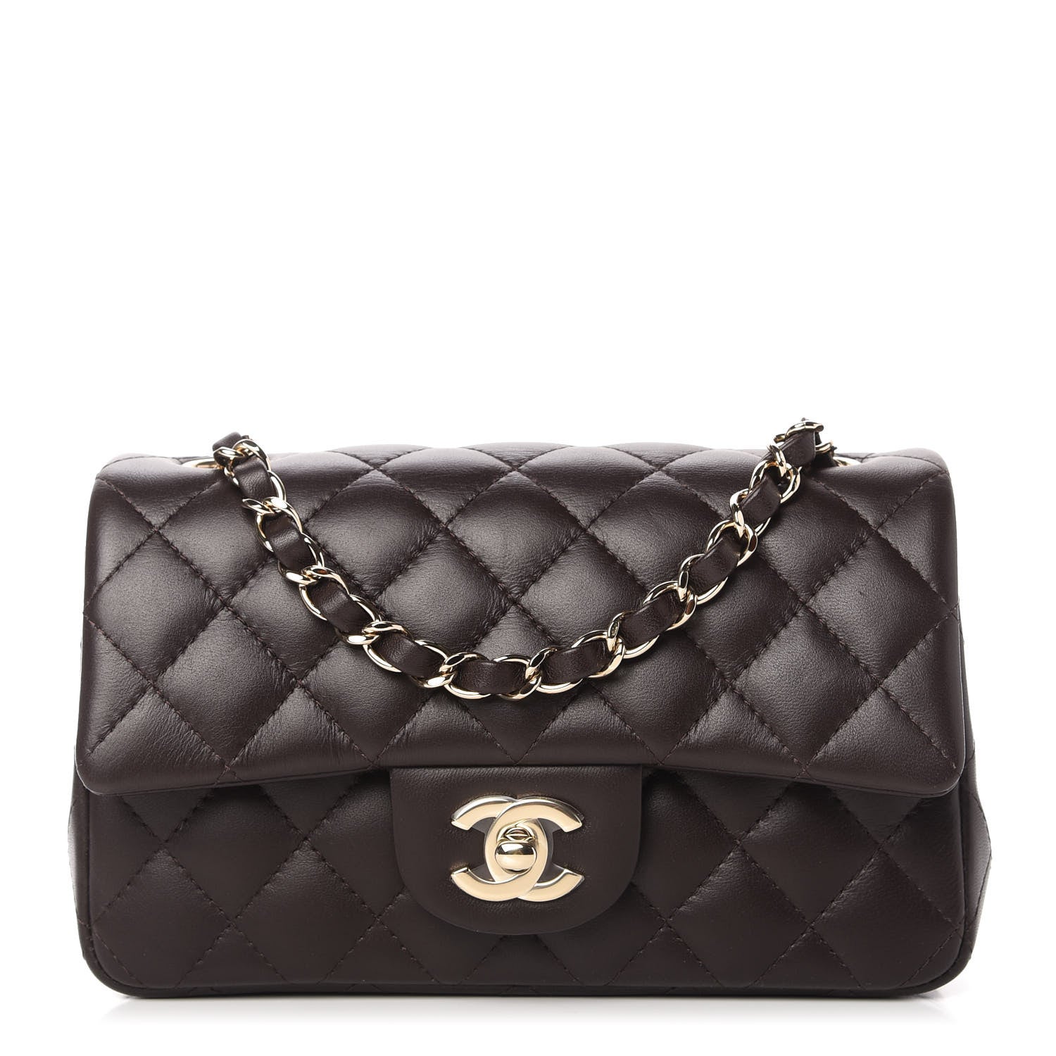 Chanel Lambskin Quilted Mini Rectangular Flap Dark Brown 1 of 10