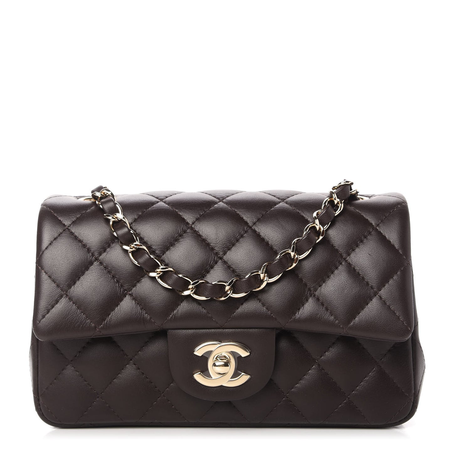 Lambskin Quilted Mini Rectangular Flap Dark Brown