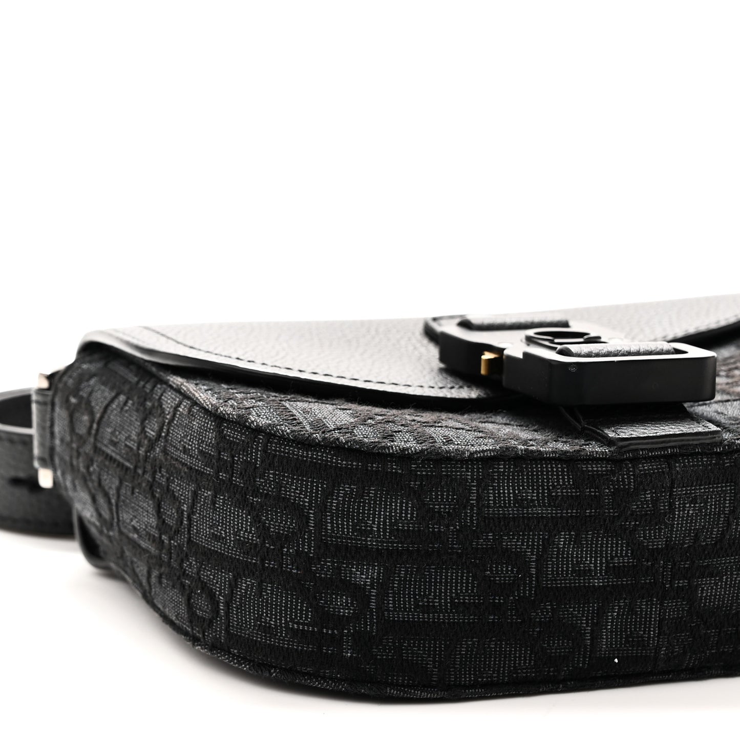 Oblique Jacquard Grained Calfskin Mini Saddle Messenger Bag With Flap Black