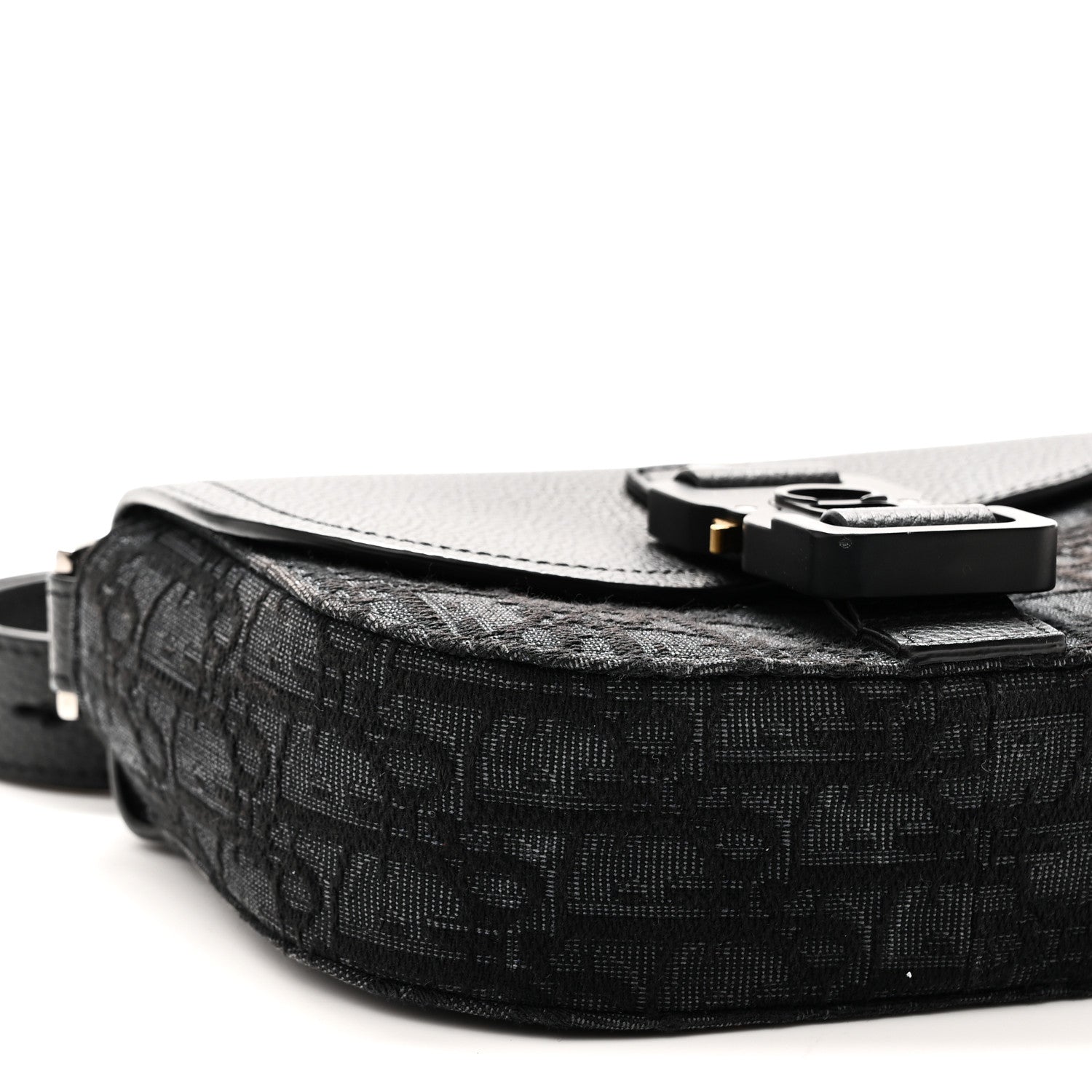 Christian Dior Oblique Jacquard Grained Calfskin Mini Saddle Messenger Bag With Flap Black 9 of 10