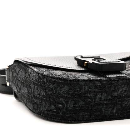 Christian Dior Oblique Jacquard Grained Calfskin Mini Saddle Messenger Bag With Flap Black 9 of 10