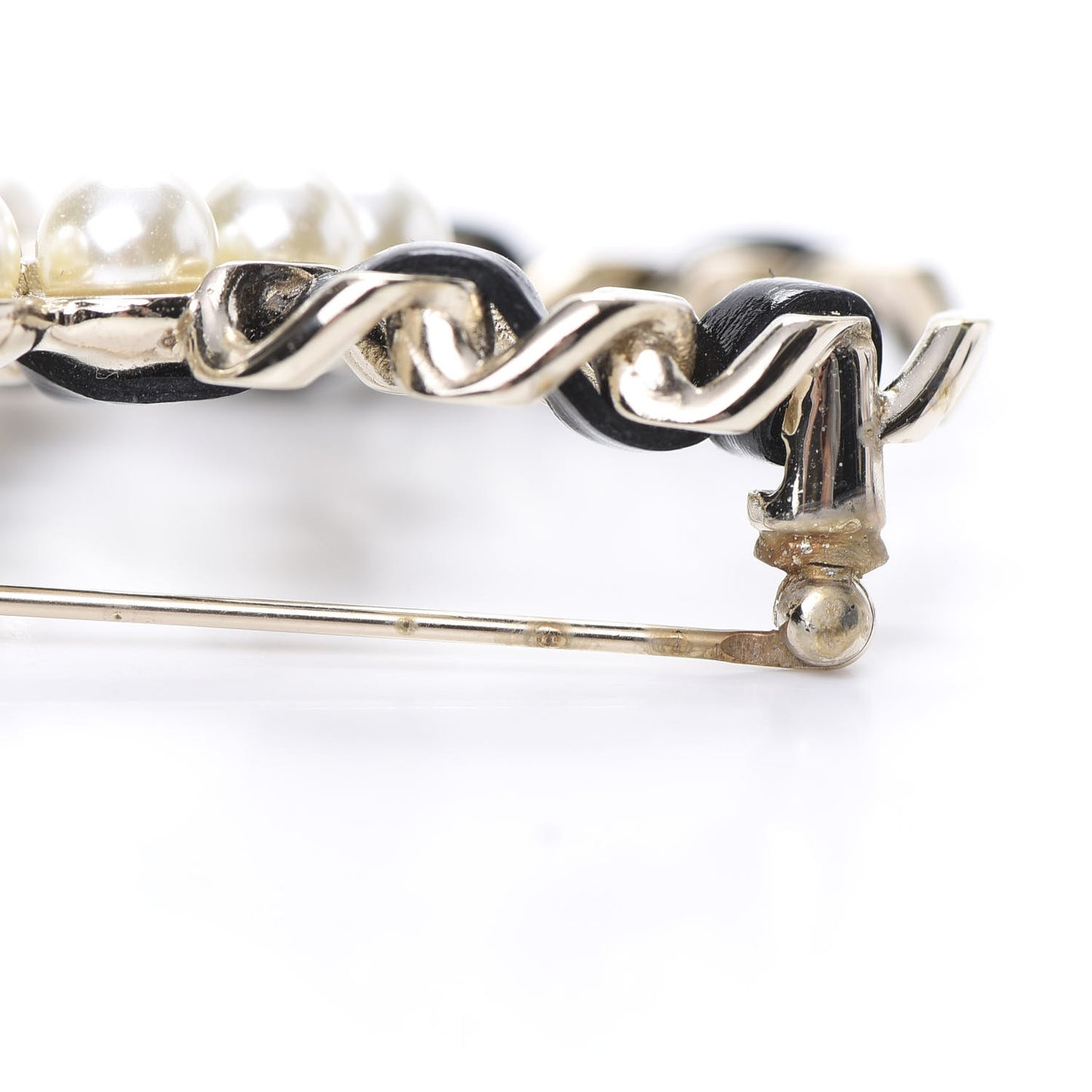 Lambskin Pearl CC Chain Brooch Black Gold