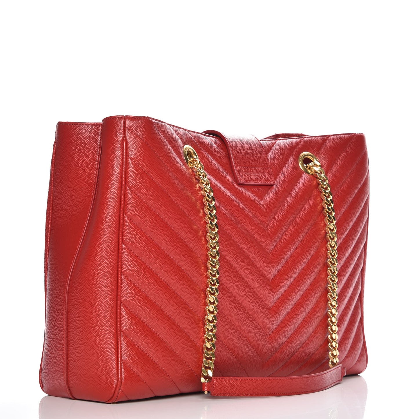 Grain De Poudre Matelasse Chevron Large Monogram Shopping Bag Red