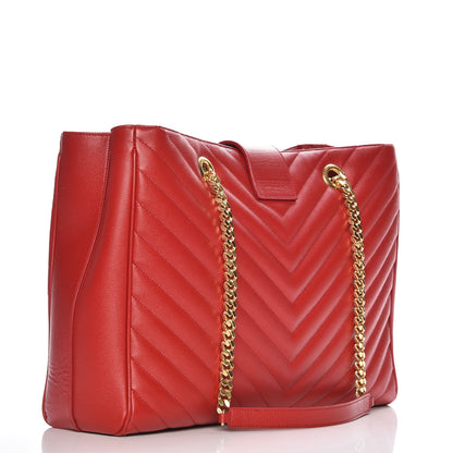Saint Laurent Grain De Poudre Matelasse Chevron Large Monogram Shopping Bag Red 3 of 8