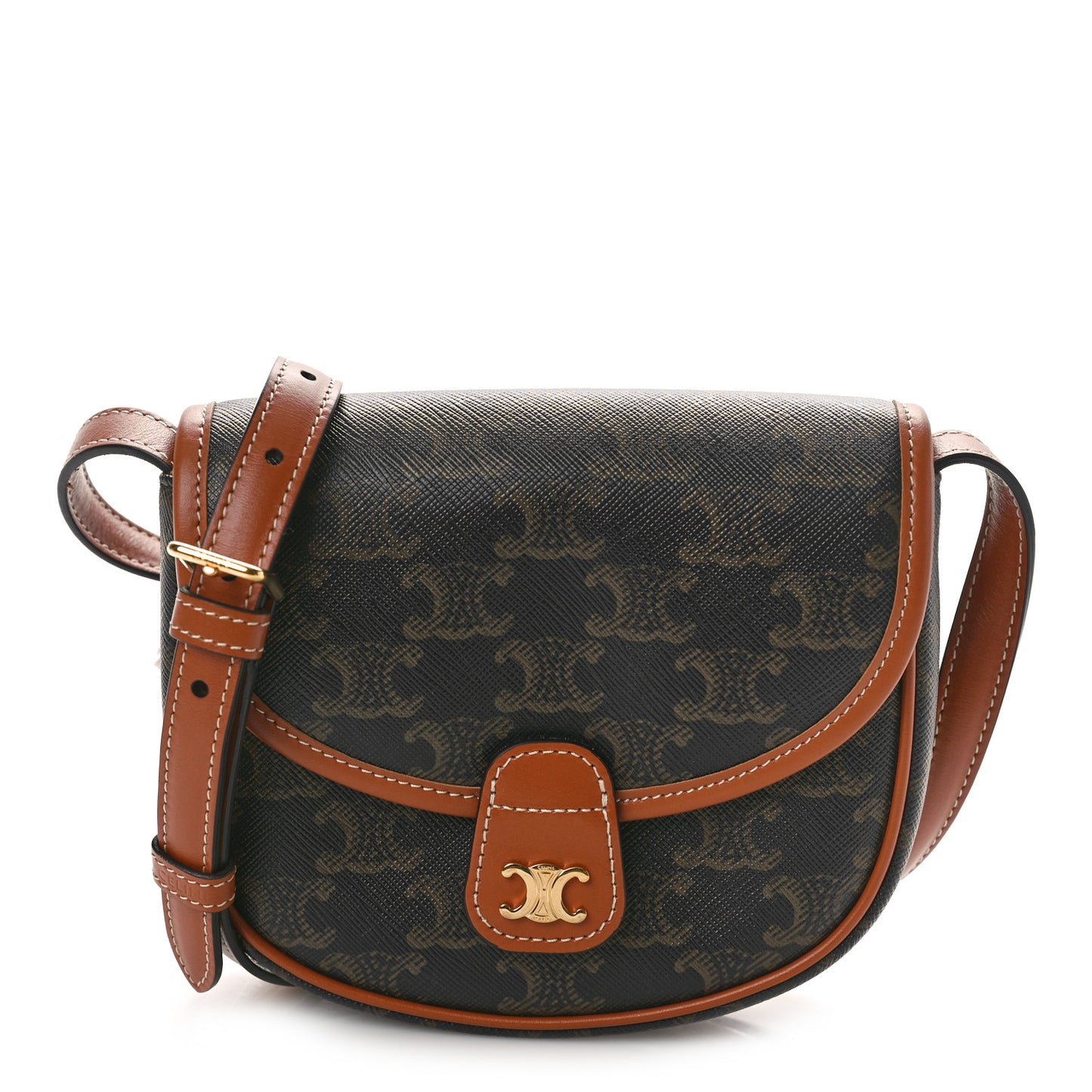 Canvas Calfskin Triomphe Mini Besace Tan
