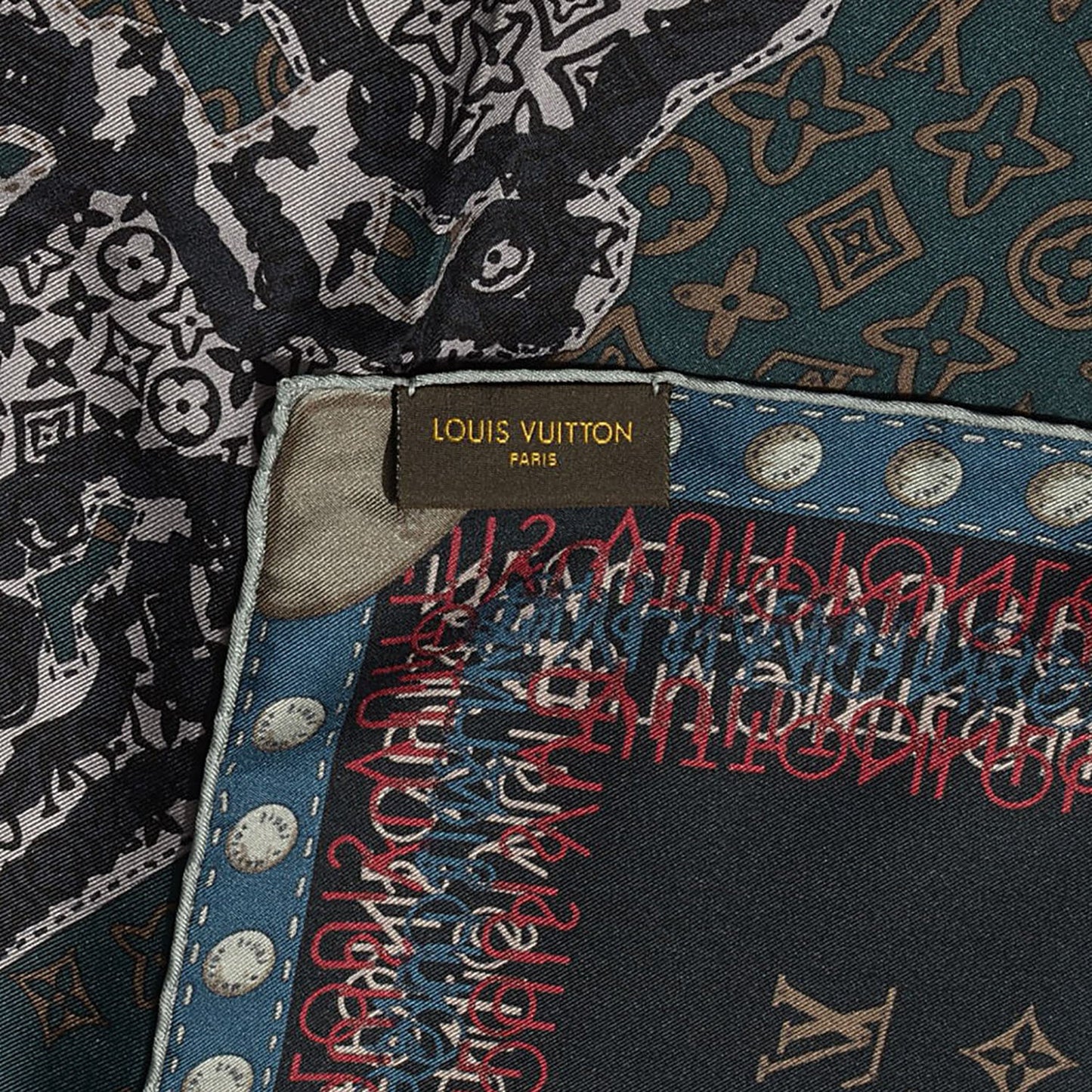 Silk Monogram Map Square Scarf Petrole Blue