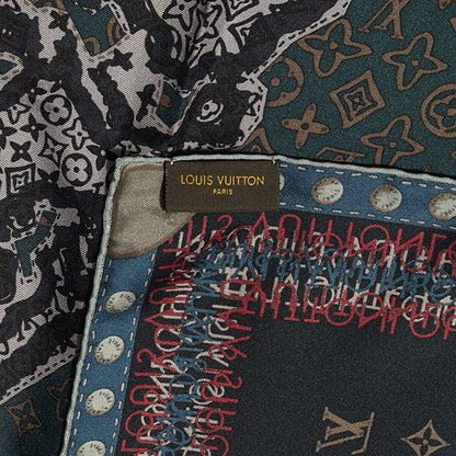 Louis Vuitton Silk Monogram Map Square Scarf Petrole Blue 4 of 5