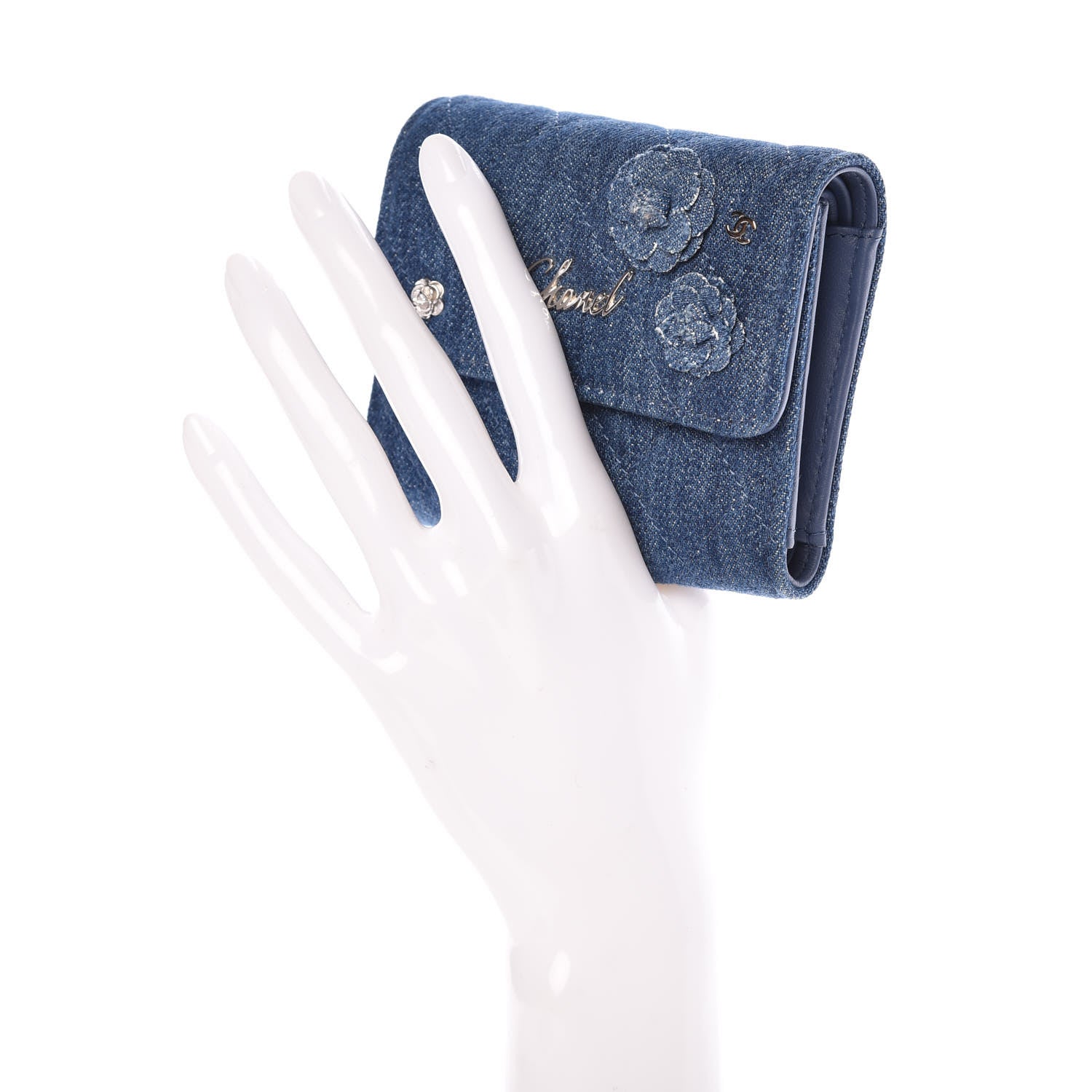 Chanel Denim Quilted Small Camellia Flap Wallet Blue 2 of 8