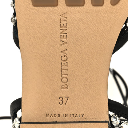 Bottega Veneta Mesh Nappa Crystal Embellished Sparkle Stretch Ankle Tie Flats 37 Black 6 of 7