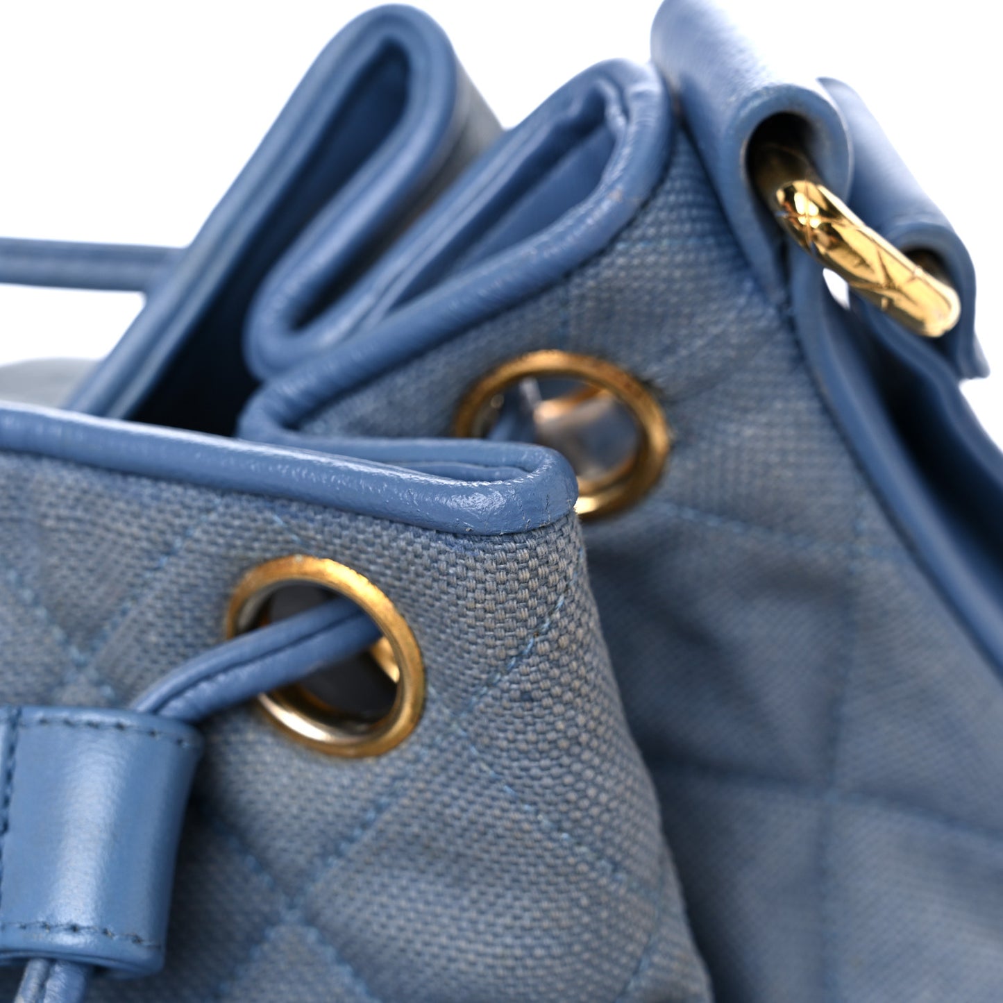 Canvas Quilted CC Drawstring Bucket Bag Blue
