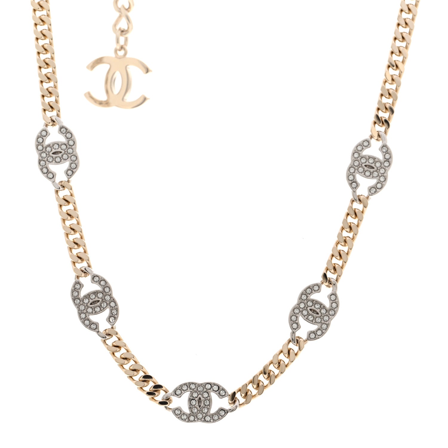 Chanel Crystal Chain Link CC Choker Gold Silver 1 of 6