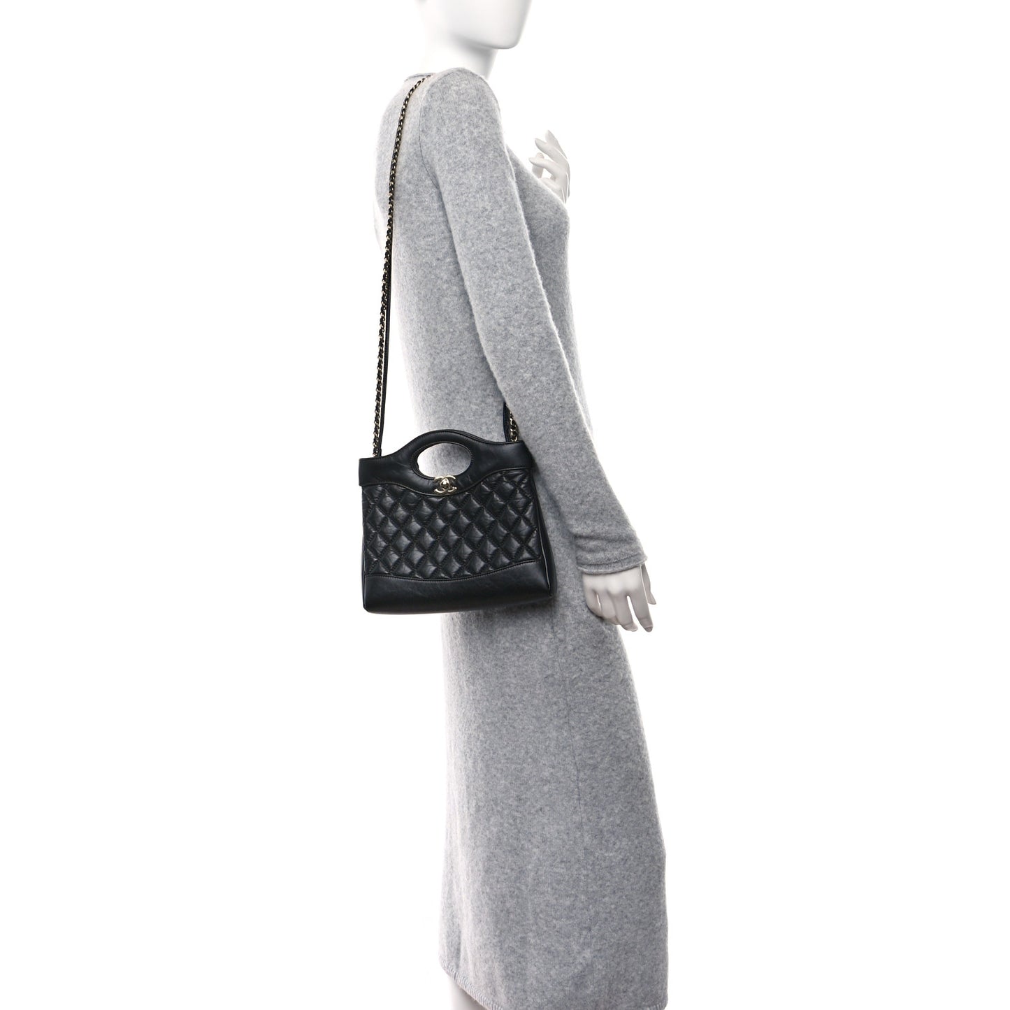 Aged Calfskin Quilted Mini 31 Shopping Bag Black