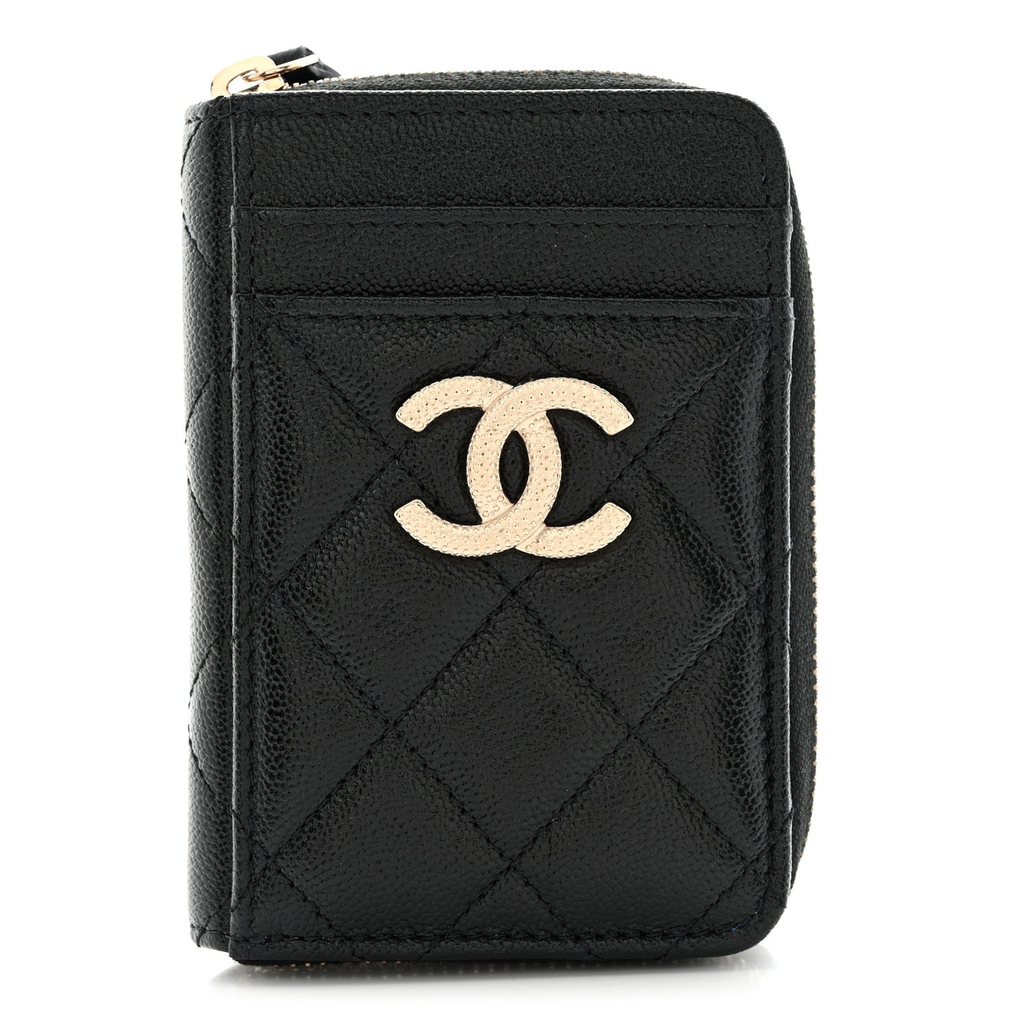 Caviar Quilted Studded CC Zip Card Holder Black
