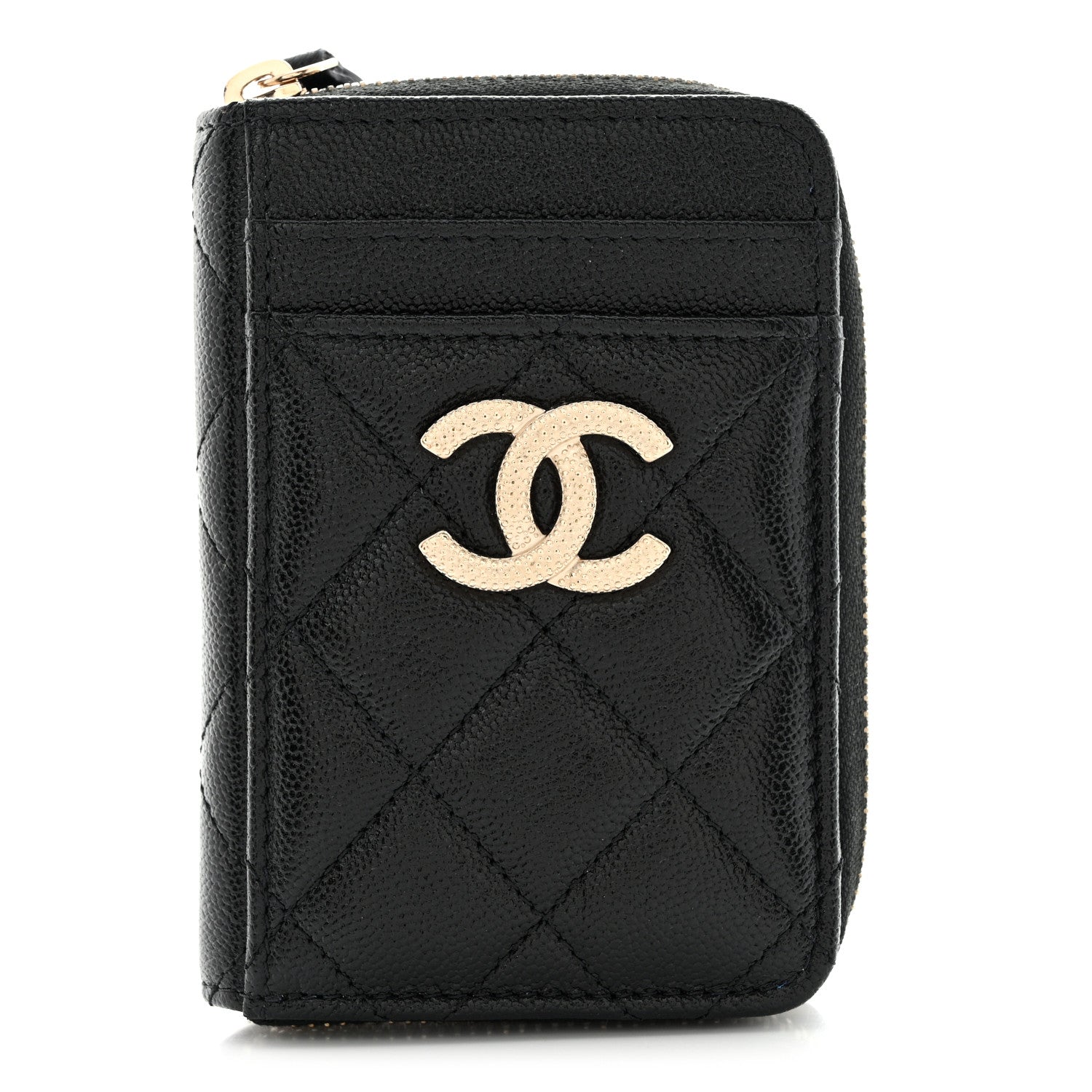 Chanel Caviar Quilted Studded CC Zip Card Holder Black 1 of 8