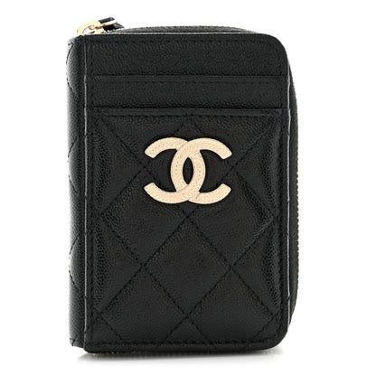 Chanel Caviar Quilted Studded CC Zip Card Holder Black 1 of 8