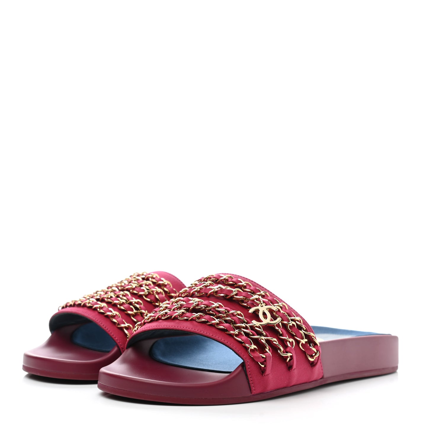 Satin Chain Flat Sandals 39 Dark Fuchsia