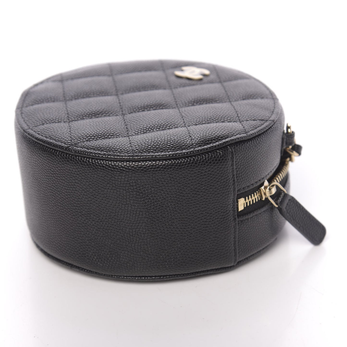 Caviar Quilted Round Clutch With Chain Black