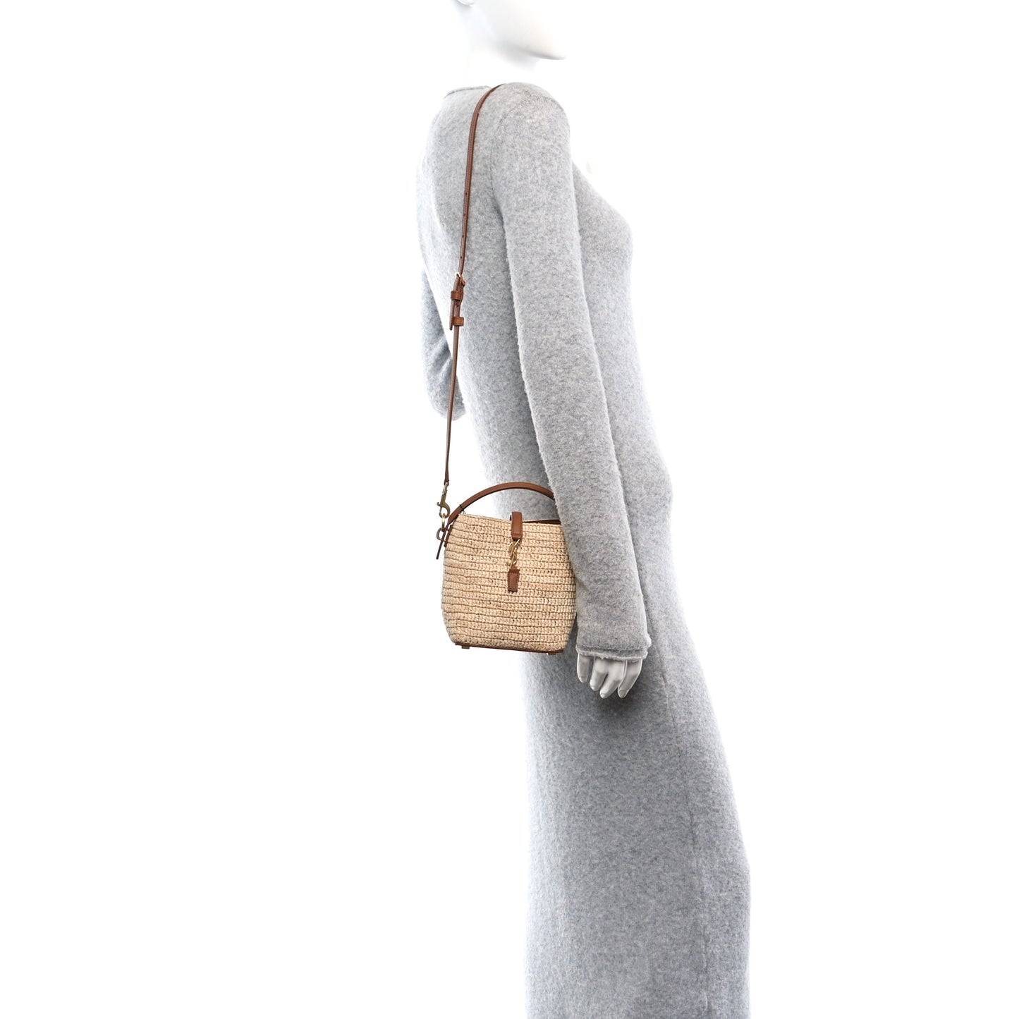 Raffia Vegetable Tanned Calfskin Le 37 Mini Bucket Bag Natural Brick