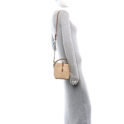 Saint Laurent Raffia Vegetable Tanned Calfskin Le 37 Mini Bucket Bag Natural Brick 2 of 10