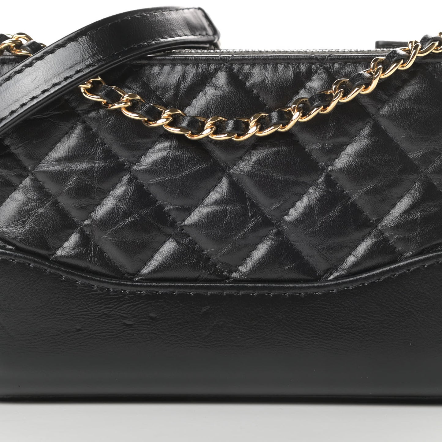 Aged Calfskin Quilted Small Gabrielle Clutch With Chain Black
