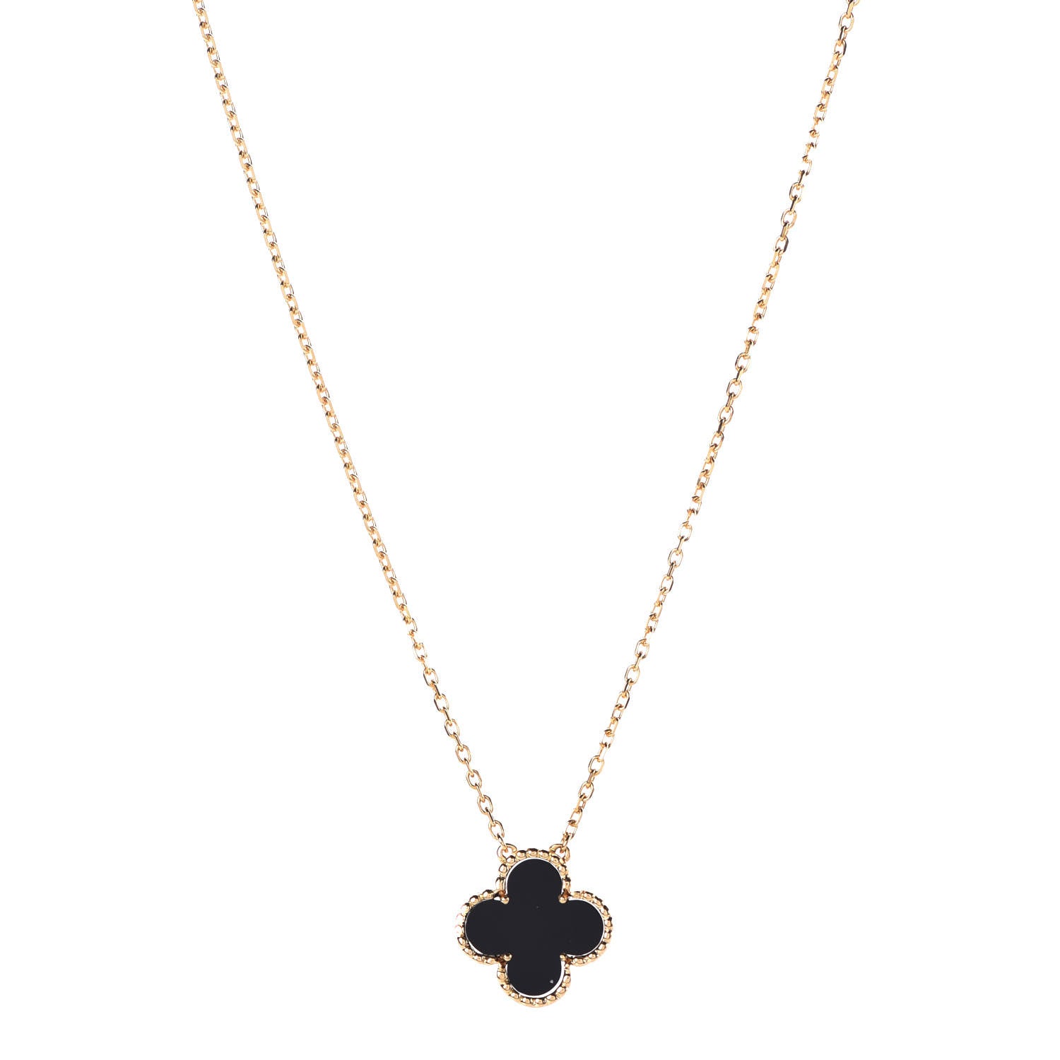 Van Cleef & Arpels 18K Yellow Gold Black Onyx Vintage Alhambra Pendant Necklace 1 of 5