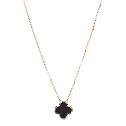 Van Cleef & Arpels 18K Yellow Gold Black Onyx Vintage Alhambra Pendant Necklace 1 of 5