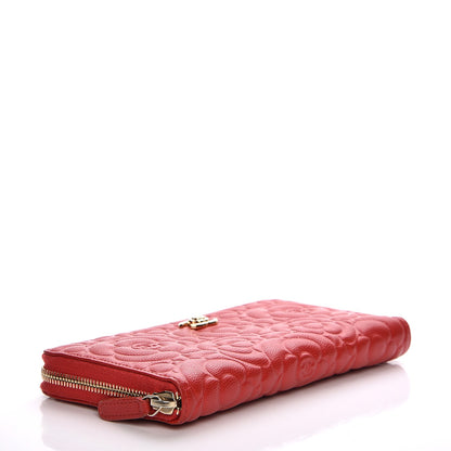 Chanel Caviar Camellia Embossed Zip Around Large Gusset Wallet Red 6 of 11