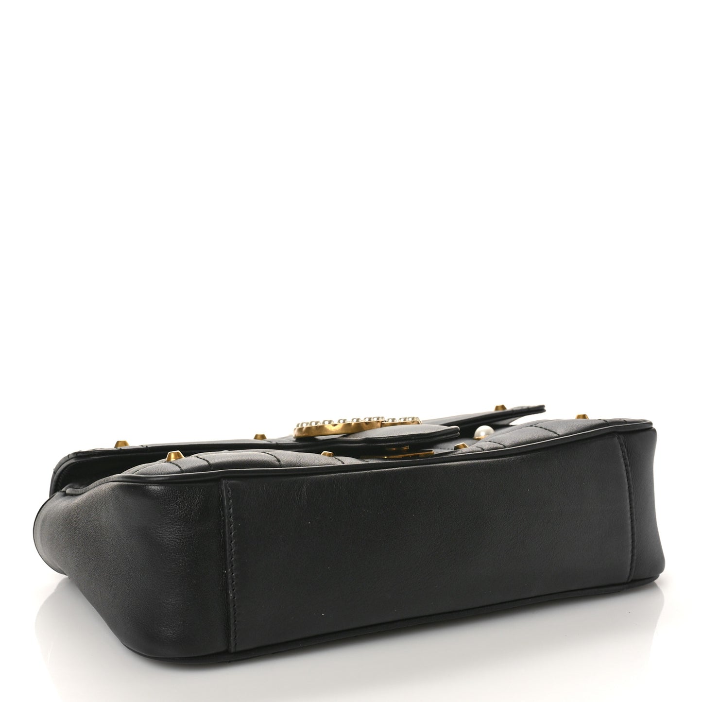 Calfskin Matelasse Studded Small Pearly GG Marmont Shoulder Bag Black