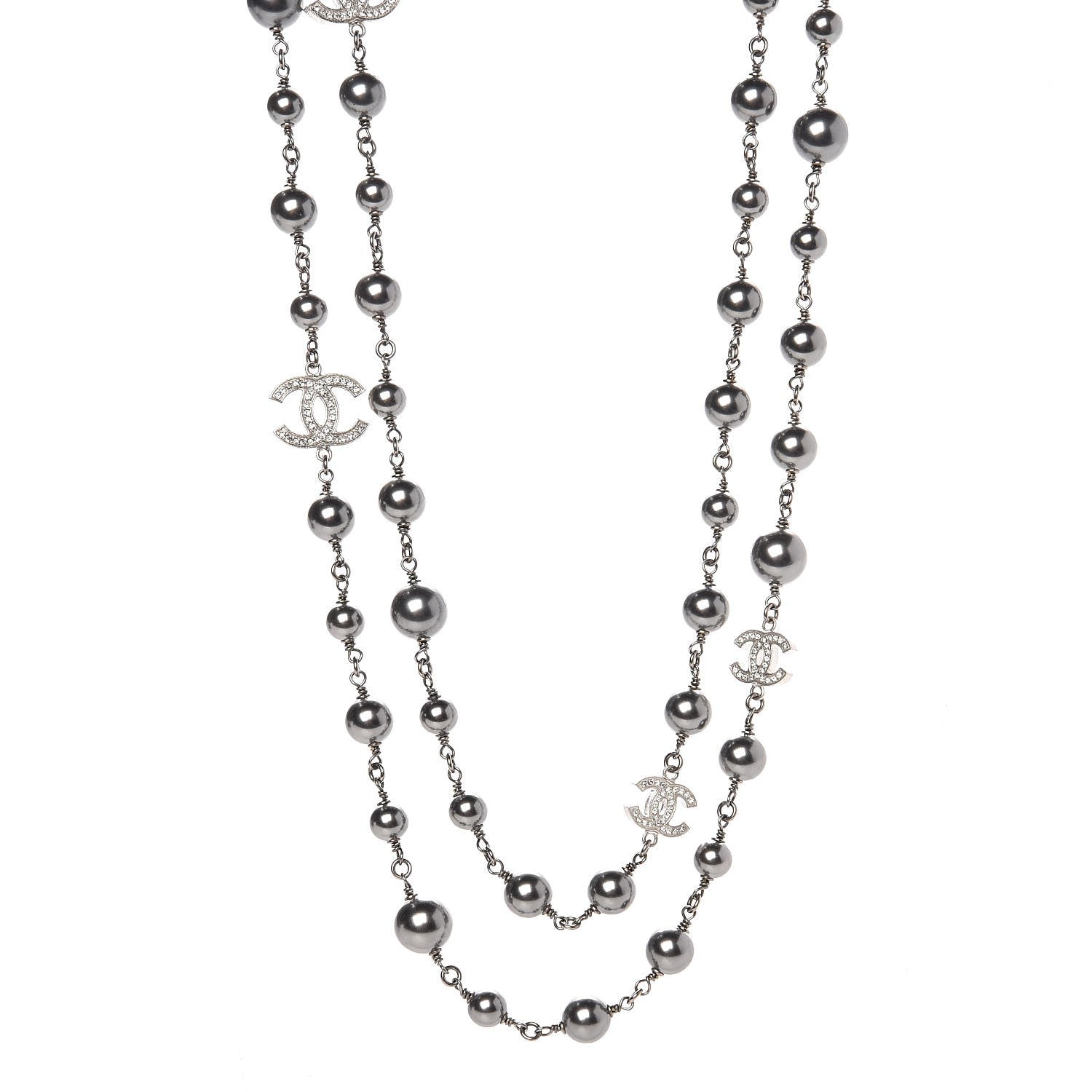 Chanel Crystal Bead CC Long Necklace Ruthenium 1 of 4