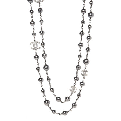 Chanel Crystal Bead CC Long Necklace Ruthenium 1 of 4