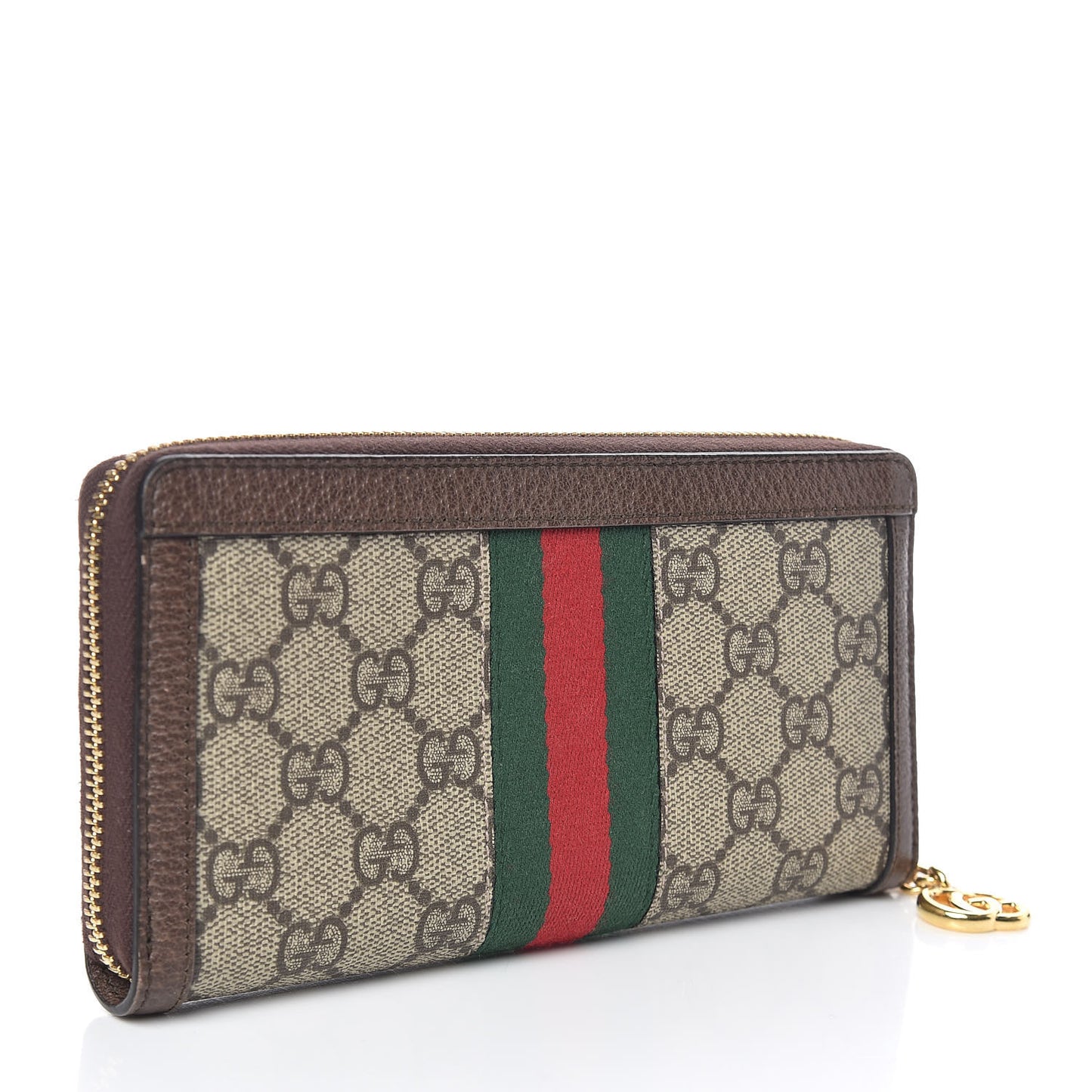 GG Supreme Monogram Web Ophidia Zip Around Wallet Brown